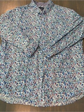 Crown and Ivy Men's Blue Floral Long-Sleeve Shirt - 2XLT